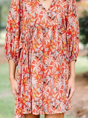 Floral Tie-Front Mini Dress in rust
